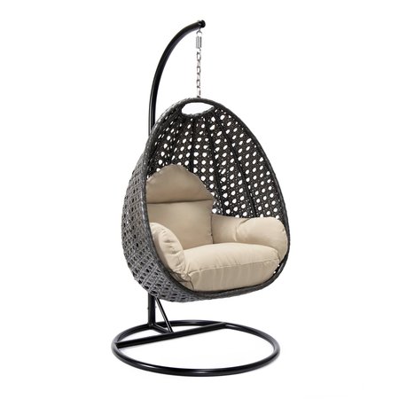 LEISUREMOD Charcoal Wicker Hanging Egg Swing Chair with Taupe Cushions ESCCH-40TP